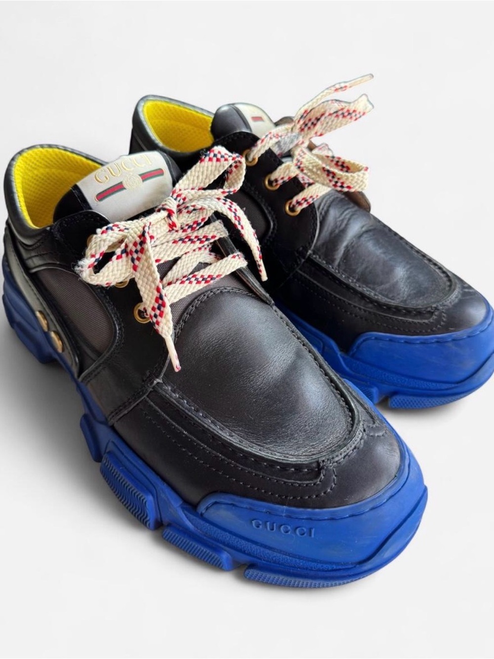 Gucci Hybrid Boatrek Leather Sneakers -Black / Blue Chunky Sole -US 9